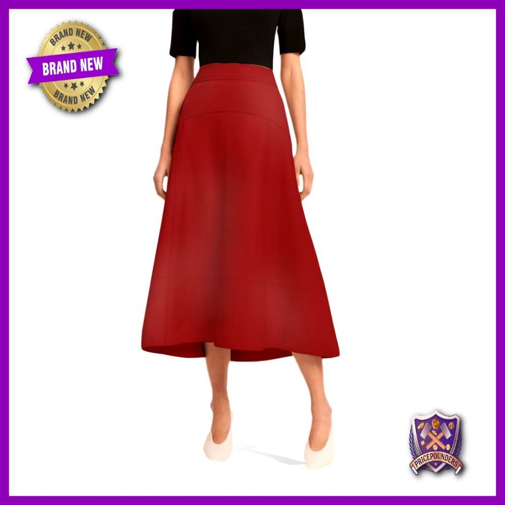 Genuine Leather A-Line Skirt High Waist Mid Length Patchwork Detail